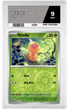 2023 POKEMON MEW EN 151-REV HOLO #013 Weedle MPE 9 MINT — graded card up for auction