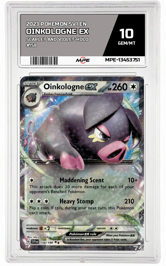 2023 POKEMON SV1 EN Scarlet and Violet-HOLO #158 Oinkologne EX MPE 10 GEM/MT — graded card auctioned from the MPE vault