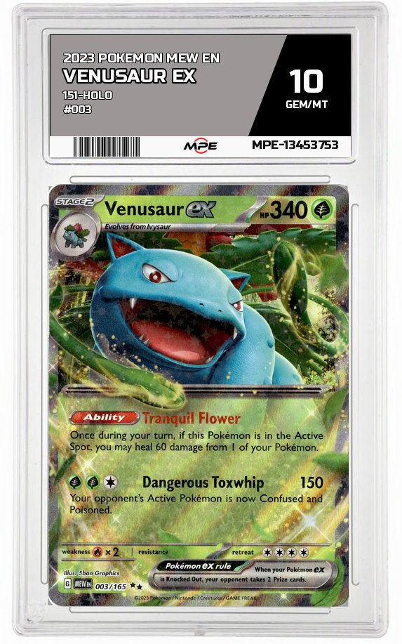 2023 POKEMON MEW EN 151-HOLO #003 Venusaur EX MPE 10 GEM/MT — graded card auctioned from the MPE vault