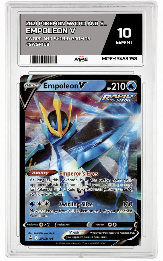 2021 POKEMON SWORD AND SHIELD SWORD AND SHIELD PROMOS #SWSH108 Empoleon V MPE 10 GEM/MT — graded card auctioned from the MPE vault