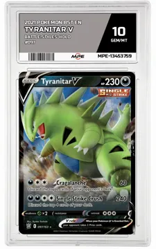 2021 POKEMON BST EN Battle Styles-HOLO #097 Tyranitar V MPE 10 GEM/MT — graded card up for auction