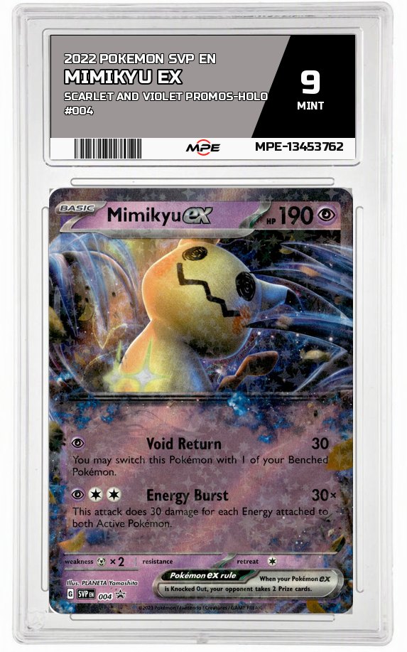 2022 POKEMON SVP EN Scarlet and Violet Promos-HOLO #004 MIMIKYU EX MPE 9 MINT — graded card auctioned from the MPE vault