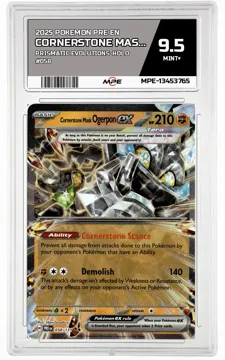 2025 POKEMON PRE EN Prismatic Evolutions-HOLO #058 Cornerstone Mask Ogerpon EX MPE 9.5 MINT+ — graded card up for auction