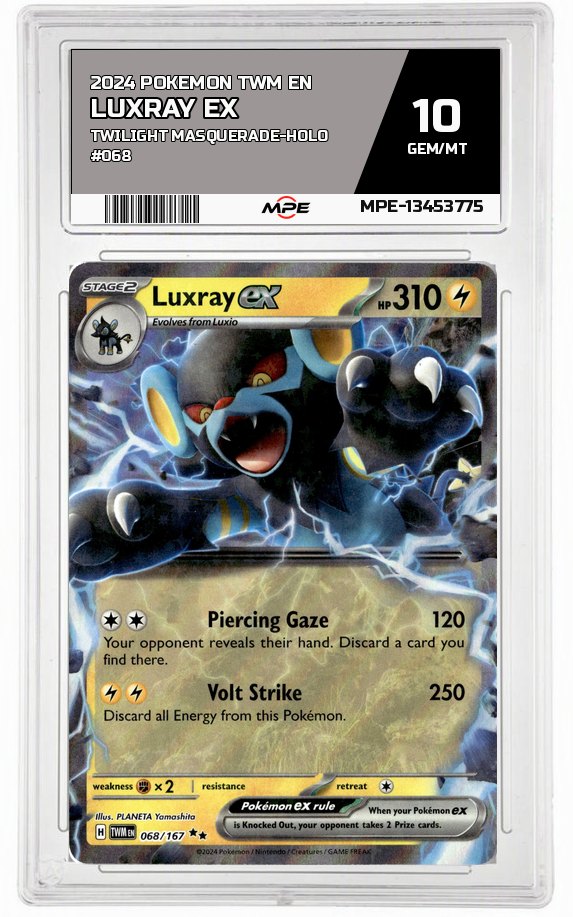 2024 POKEMON TWM EN Twilight Masquerade-HOLO #068 Luxray EX MPE 10 GEM/MT — graded card auctioned from the MPE vault
