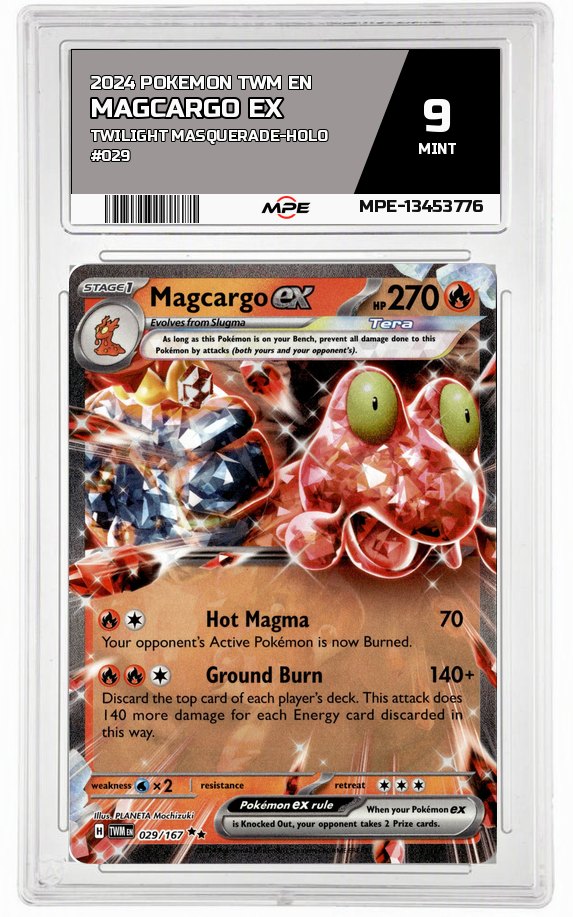 2024 POKEMON TWM EN Twilight Masquerade-HOLO #029 Magcargo EX MPE 9 MINT — graded card auctioned from the MPE vault