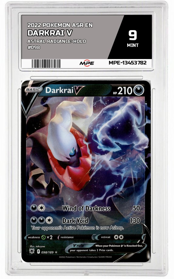 2022 POKEMON ASR EN Astral Radiance-HOLO #098 Darkrai V MPE 9 MINT — graded card auctioned from the MPE vault