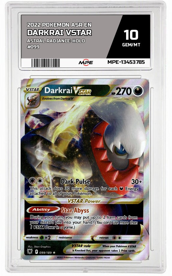 2022 POKEMON ASR EN Astral Radiance-HOLO #099 DARKRAI VSTAR MPE 10 GEM/MT — graded card auctioned from the MPE vault