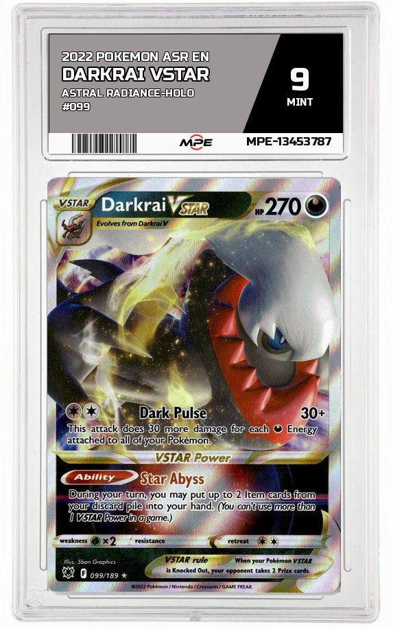 2022 POKEMON ASR EN Astral Radiance-HOLO #099 DARKRAI VSTAR MPE 9 MINT — graded card auctioned from the MPE vault