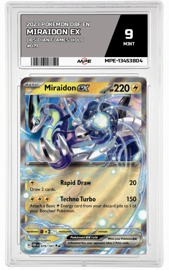 2023 POKEMON OBF EN Obsidian Flames-HOLO #079 Miraidon EX MPE 9 MINT — graded card auctioned from the MPE vault
