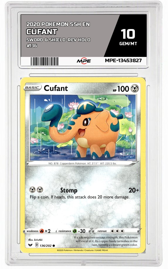 2020 POKEMON SSH EN Sword & Shield-REV HOLO #136 Cufant MPE 10 GEM/MT — graded card auctioned from the MPE vault