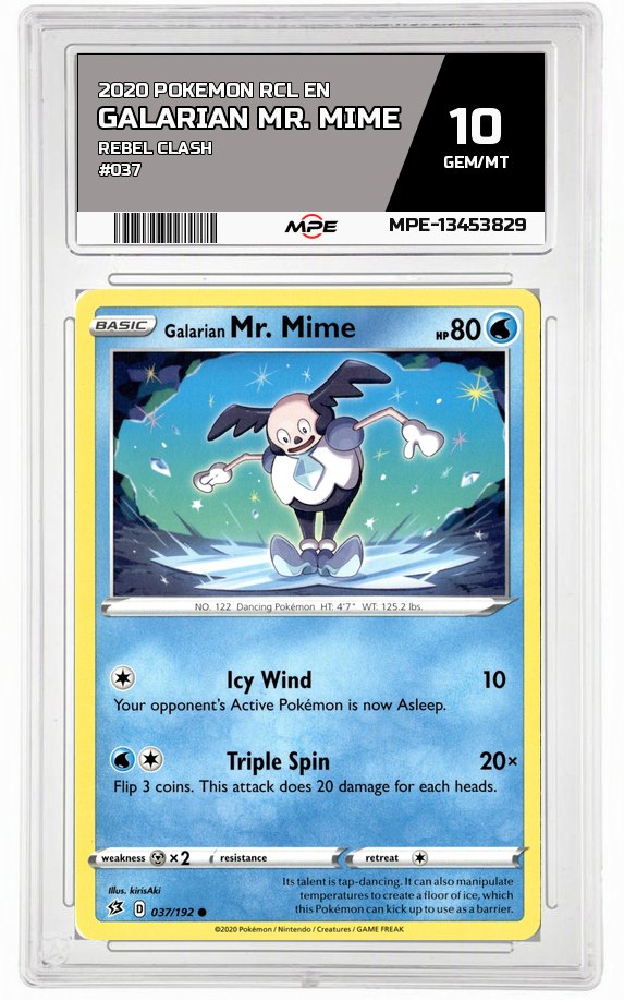 2020 POKEMON RCL EN Rebel Clash #037 GALARIAN MR. MIME MPE 10 GEM/MT — graded card auctioned from the MPE vault