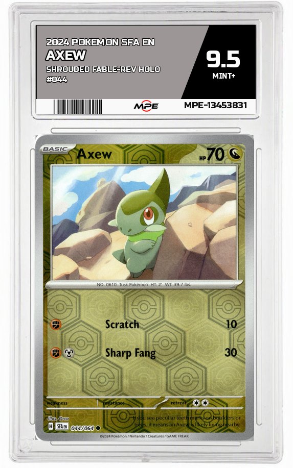 2024 POKEMON SFA EN Shrouded Fable-REV HOLO #044 Axew MPE 9.5 MINT+ — graded card auctioned from the MPE vault