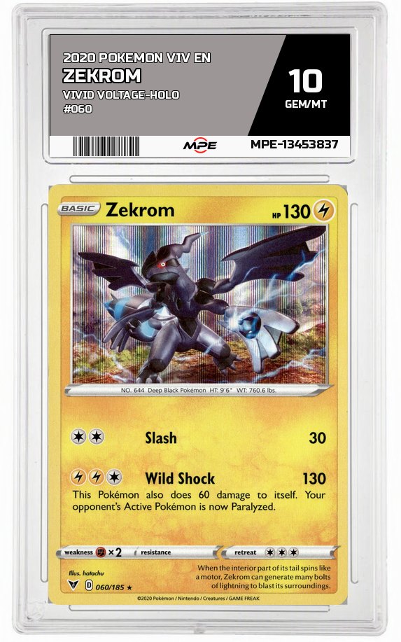 2020 POKEMON VIV EN Vivid Voltage-HOLO #060 Zekrom MPE 10 GEM/MT — graded card auctioned from the MPE vault
