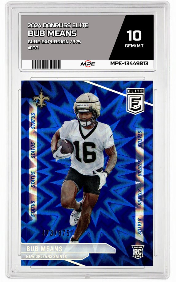 2024 DONRUSS ELITE BLUE EXPLOSION /875 #133 BUB MEANS MPE 10 GEM/MT — graded card auctioned from the MPE vault