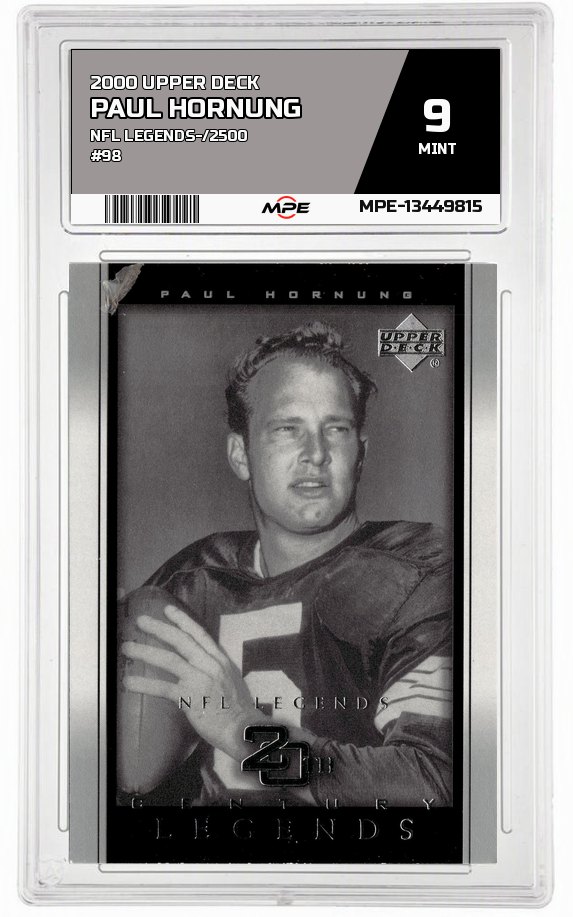 2000 UPPER DECK NFL LEGENDS-/2500 #98 PAUL HORNUNG MPE 9 MINT — graded card auctioned from the MPE vault