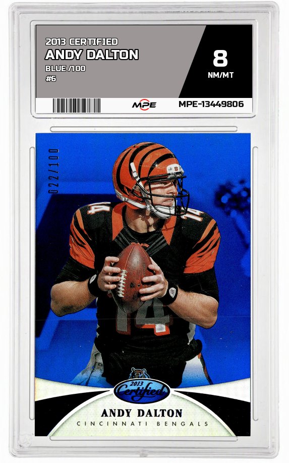 2013 CERTIFIED BLUE /100 #6 ANDY DALTON MPE 8 NM/MT — graded card auctioned from the MPE vault
