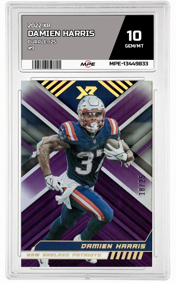 2022 XR PURPLE /25 #9 DAMIEN HARRIS MPE 10 GEM/MT — graded card auctioned from the MPE vault