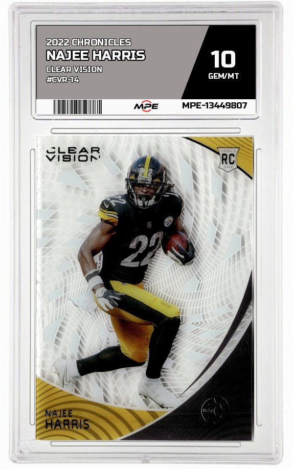 2022 CHRONICLES CLEAR VISION #CVR-14 NAJEE HARRIS MPE 10 GEM/MT — graded card auctioned from the MPE vault