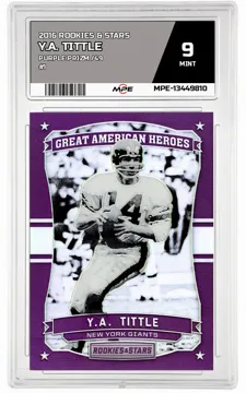 2016 ROOKIES & STARS PURPLE PRIZM /49 #1 Y.A. TITTLE MPE 9 MINT — graded card up for auction
