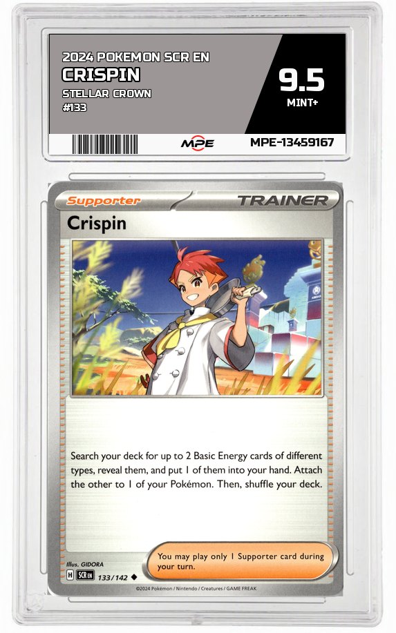 2024 POKEMON SCR EN STELLAR CROWN #133 CRISPIN MPE 9.5 MINT+ — graded card auctioned from the MPE vault