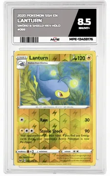 2020 POKEMON SSH EN SWORD & SHIELD-REV HOLO #069 LANTURN MPE 8.5 NM/MT+ — graded card up for auction