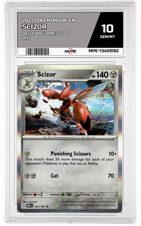 2023 POKEMON OBF EN OBSIDIAN FLAMES-HOLO #141 SCIZOR MPE 10 GEM/MT — graded card auctioned from the MPE vault