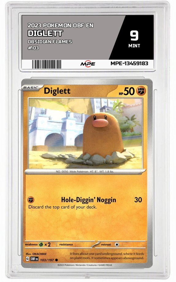 2023 POKEMON OBF EN OBSIDIAN FLAMES #103 DIGLETT MPE 9 MINT — graded card auctioned from the MPE vault
