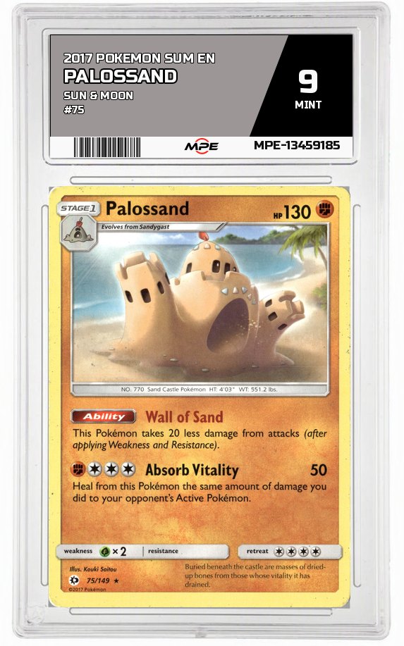 2017 POKEMON SUM EN SUN & MOON #75 PALOSSAND MPE 9 MINT — graded card auctioned from the MPE vault