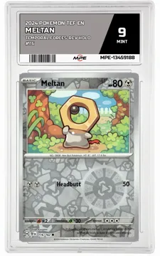2024 POKEMON TEF EN TEMPORAL FORCES-REV HOLO #116 MELTAN MPE 9 MINT — graded card up for auction