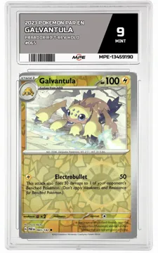 2023 POKEMON PAR EN PARADOX RIFT-REV HOLO #065 GALVANTULA MPE 9 MINT — graded card up for auction