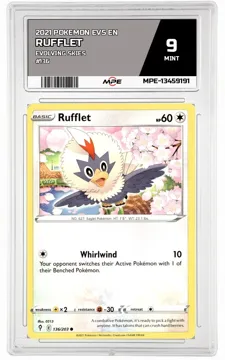 2021 POKEMON EVS EN EVOLVING SKIES #136 RUFFLET MPE 9 MINT — graded card up for auction