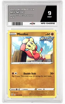 2021 POKEMON BST EN BATTLE STYLES-REV HOLO #076 MIENFOO MPE 9 MINT — graded card up for auction