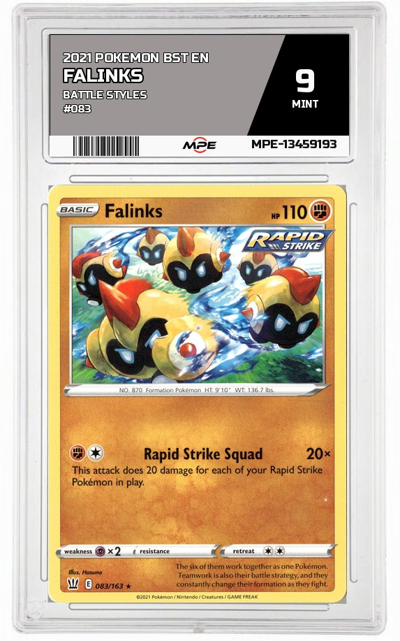 2021 POKEMON BST EN BATTLE STYLES #083 FALINKS MPE 9 MINT — graded card auctioned from the MPE vault
