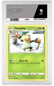2021 POKEMON CRE EN CHILLING REIGN #017 THWACKEY MPE 9 MINT — graded card up for auction