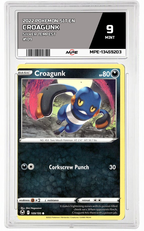 2022 POKEMON SIT EN SILVER TEMPEST #109 CROAGUNK MPE 9 MINT — graded card auctioned from the MPE vault
