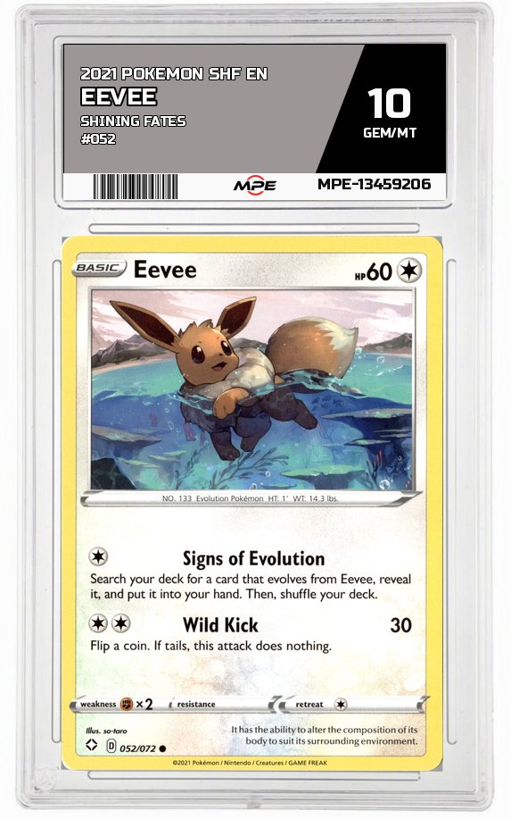 2021 POKEMON SHF EN SHINING FATES #052 EEVEE MPE 10 GEM/MT — graded card auctioned from the MPE vault