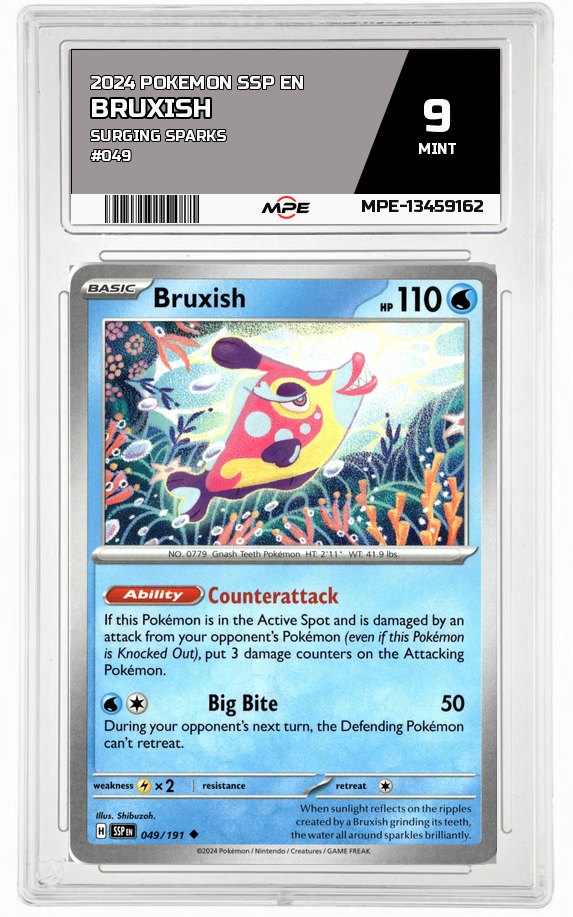 2024 POKEMON SSP EN SURGING SPARKS #049 BRUXISH MPE 9 MINT — graded card auctioned from the MPE vault