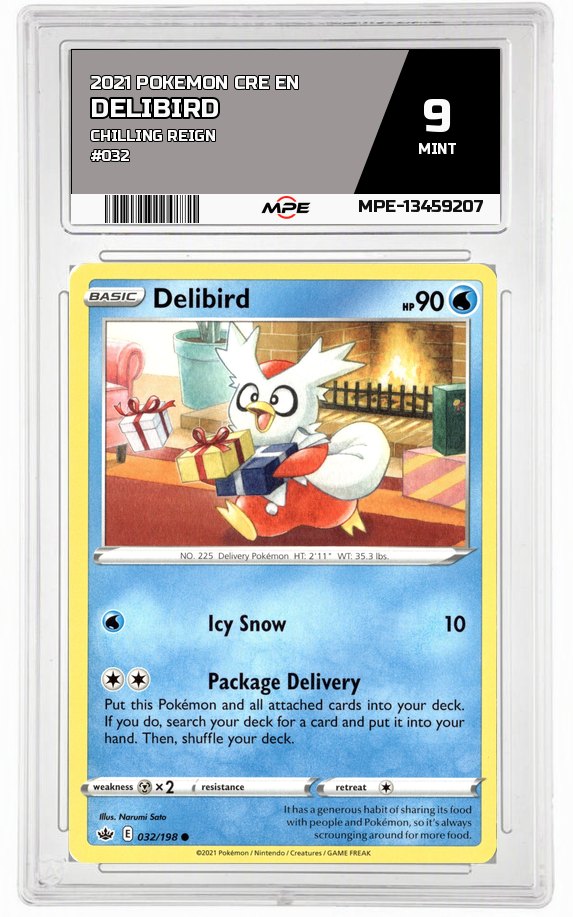 2021 POKEMON CRE EN CHILLING REIGN #032 DELIBIRD MPE 9 MINT — graded card auctioned from the MPE vault