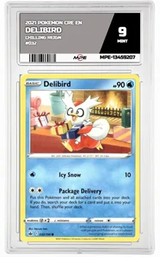 2021 POKEMON CRE EN CHILLING REIGN #032 DELIBIRD MPE 9 MINT — graded card up for auction