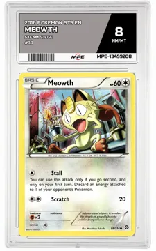 2016 POKEMON STS EN STEAM SIEGE #88 MEOWTH MPE 8 NM/MT — graded card up for auction