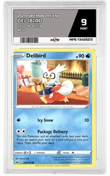 2021 POKEMON CRE EN CHILLING REIGN #032 DELIBIRD MPE 9 MINT — graded card up for auction