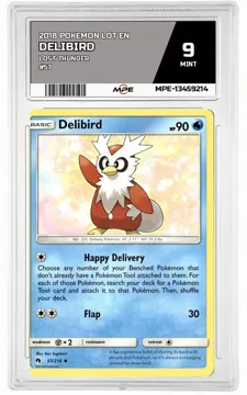 2018 POKEMON LOT EN LOST THUNDER #57 DELIBIRD MPE 9 MINT — graded card up for auction