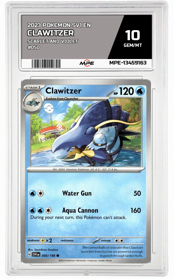 2023 POKEMON SV1 EN SCARLET AND VIOLET #050 CLAWITZER MPE 10 GEM/MT — graded card auctioned from the MPE vault
