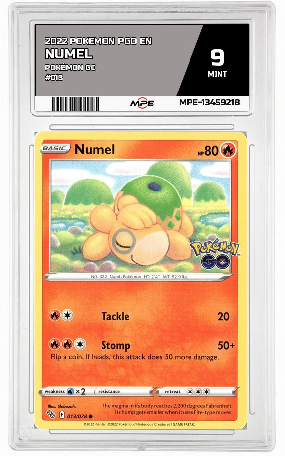 2022 POKEMON PGO EN POKÉMON GO #013 NUMEL MPE 9 MINT — graded card auctioned from the MPE vault