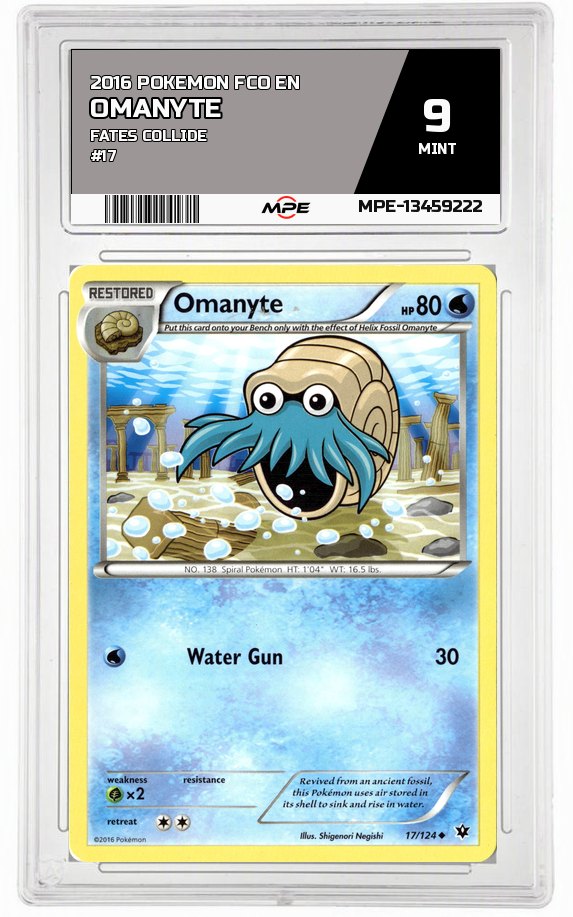 2016 POKEMON FCO EN FATES COLLIDE #17 OMANYTE MPE 9 MINT — graded card auctioned from the MPE vault