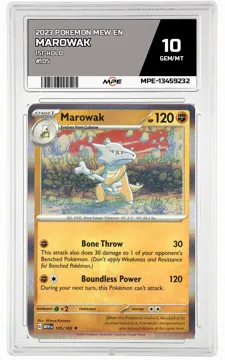 2023 POKEMON MEW EN 151-HOLO #105 MAROWAK MPE 10 GEM/MT — graded card up for auction