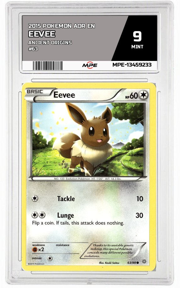 2015 POKEMON AOR EN ANCIENT ORIGINS #63 EEVEE MPE 9 MINT — graded card auctioned from the MPE vault