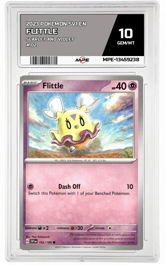 2023 POKEMON SV1 EN SCARLET AND VIOLET #102 FLITTLE MPE 10 GEM/MT — graded card auctioned from the MPE vault
