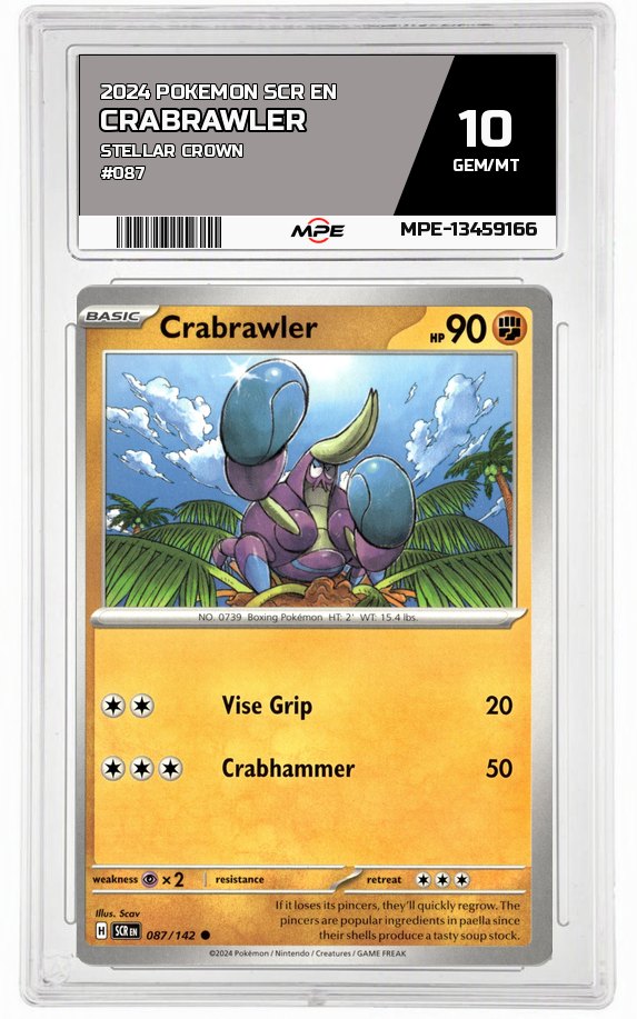 2024 POKEMON SCR EN STELLAR CROWN #087 CRABRAWLER MPE 10 GEM/MT — graded card auctioned from the MPE vault
