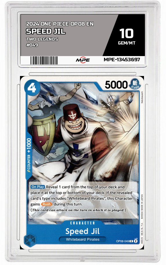 2024 ONE PIECE OP08 EN Two Legends #049 SPEED JIL MPE 10 GEM/MT — graded card auctioned from the MPE vault